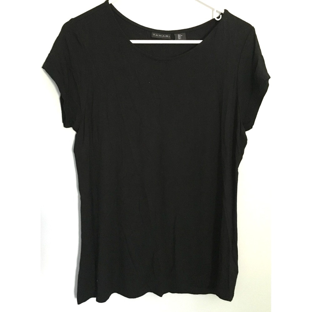 Tahari Shirt Womens Large Black Modal Stretch Short Sleeve Basic Tee Top
